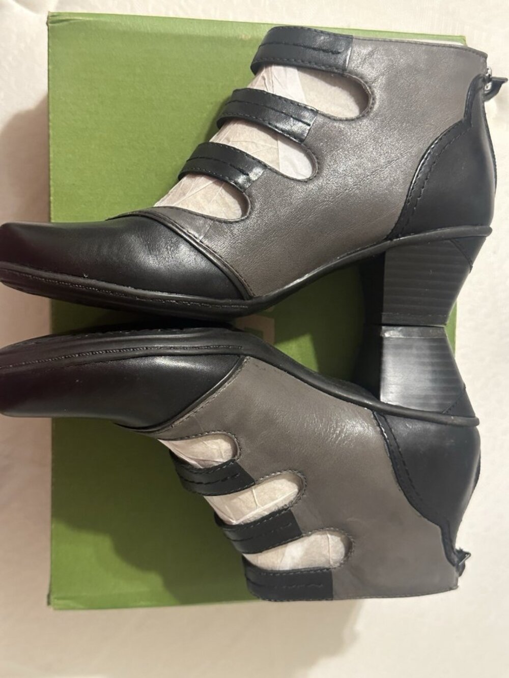 Earth Serrano Black Gray Goth Steampunk Victorian Leather Ankle Boots Booties - Picture 3 of 4